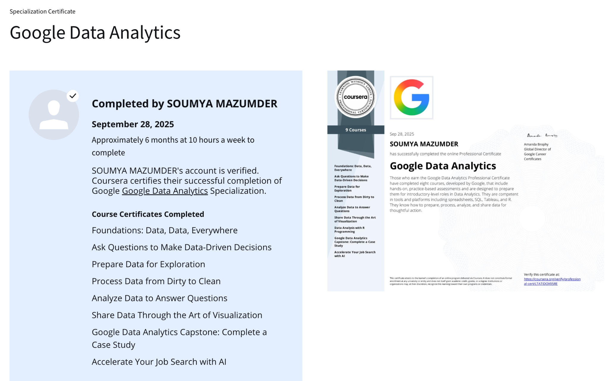 Google Data Analytics certificate
